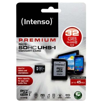 Carte mémoire flash - INTENSO - 32GB microSDHC - Vitesse de lecture jusqu'à 45 Mo/s - Garantie limitée 2 ans