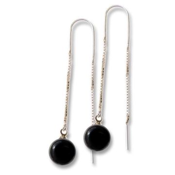 Boucles d'oreille - Ceraselle - Chaine pendante - Métal argenté - Céramique noire - Femme