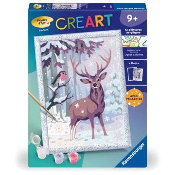 CreArt Kids 18x24cm Cerf romantique, Kit de peinture par numéros Numéro d'Art, Dès 9 ans, 25831, Ravensburger