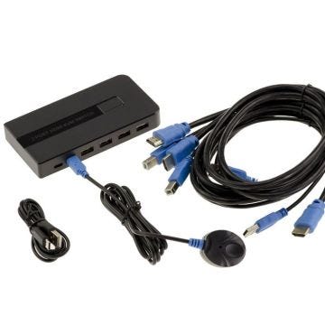 Boitier de partage type KVM Switch Souris Clavier Ecran 2 PC HDMI 4096×2160 60Hz avec télécommande et cordons