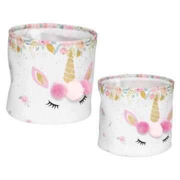 Boites de rangement Licorne - Lot de 2 - Polyester et mousse Eva - Blanc