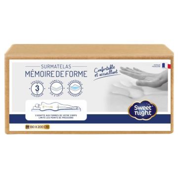 SurMatelas Mémoire de Forme 180x200x3 cm | Mousse Haute densité | Déhoussable | Lavable