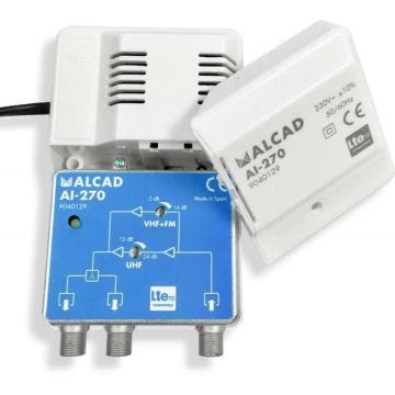 Amplificateur intérieur - ALCAD - AI 270 - Réjection LTE 700 - UHF : 24 dB, VHF/S : 14 dB - 1 entrée, 2 sorties