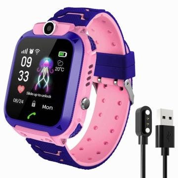 Montre Connectée, Smartwatch téléphone pour Enfant, Accessoire avec Bouton SOS, étanche, Système Android et IOS - Rose