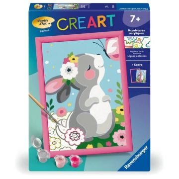 CreArt Kids 18x24cm Lapin et papillon, Kit de peinture par numéros Numéro d'Art, Dès 7 ans, 25836, Ravensburger