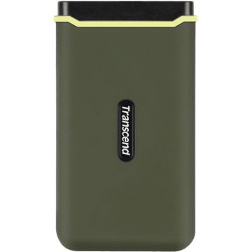 Disque dur externe - TRANSCEND - ESD380C - 2 To - USB 3.2 Gen 2x2 - Boîtier en caoutchouc vert militaire