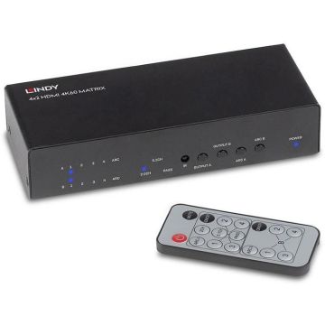 Switch matrice HDMI - LINDY - 4K 60Hz - 4 entrées - 2 sorties - Audio optique et analogique