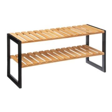 Range-chaussures - FIVE - Etagère empilable - 6 paires - Bambou et Métal - Contemporain
