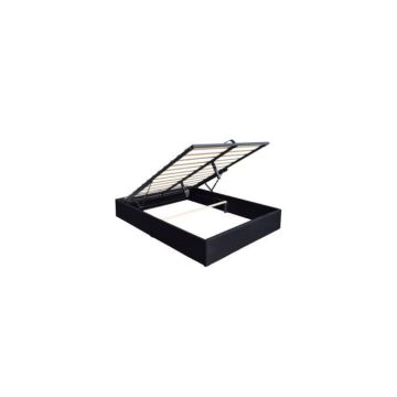 Solide Lit Coffre noir pour matelas 160x200 cm - 14 Lattes - manon pieds - revetement PVC Simili facile dentretien
