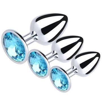 Plug Anal en Acier Inoxydable Bleu avec Diamonds Plaqué - Sex Toys