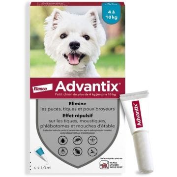ADVANTIX Chien Solution Antiparasitaire Petite Race 4 à 10kg 4 pipettes