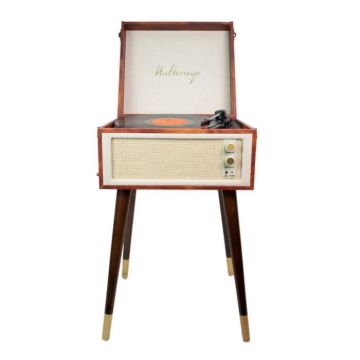 HALTERREGO - Platine vinyle COTTAGE - Bluetooth - 4Pieds amovibles - Motif cuir vintage