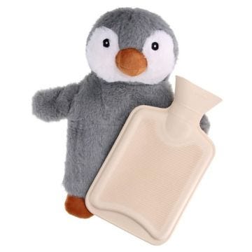 Bouillotte déhoussable en peluche Pingouin 750ml ZEN Gris clair