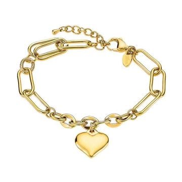 Bracelet - Lotus - Bracelet Lotus Style acier doré pampille coeur - Couleur de la matière:Jaune Taille/Longueur:21 cm