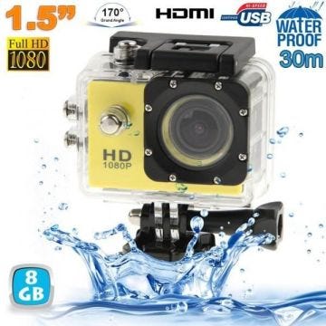 Caméra Embarquée Sport LCD Caisson Étanche Waterproof Full HD 1080P Jaune 8 Go Plastique YONIS