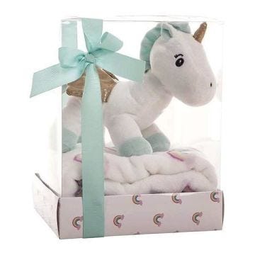 Peluche Licorne Unicron pour Enfant - XYZ - 26 cm - Couverture incluse