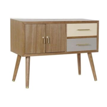 Meuble de télévision - LANA DECO - Thyann - Gris Crème - Métal - Bois de paulownia - 5 tiroirs