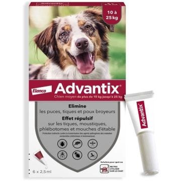 ADVANTIX Chien Solution Antiparasitaire Race Moyenne 10 à 25kg 4 pipettes