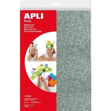 APLI Pochette 4 feuilles de mousse caoutchouc - Argent, or, rouge et vert à paillettes à paillettes