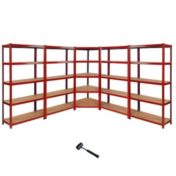 1 Rayonnage d'Angle Z-Rax Rouge et 4 Rayonnages Z-Rax Rouges 90cm x 45cm x 183cm