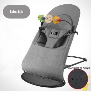 Transat bébé GRIS, pliage ultra compact, 4 positions d'inclinaison, Transat bébé léger, tissus 100% coton