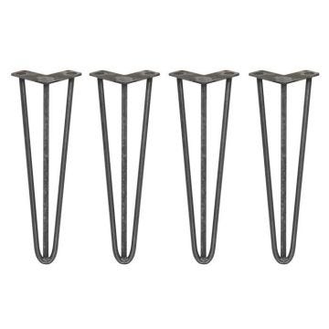 SKISKI LEGS 4 Pieds de Table en Épingle à Cheveux 40,6cm 3 Tiges en Acier Couleur Naturelle Épaisseur 12mm