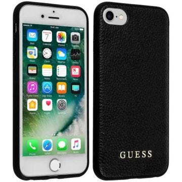 Coque Guess iPhone 6 / 6S / 7 Silicone Gel Dos Effet Cuir Iridescent Noir