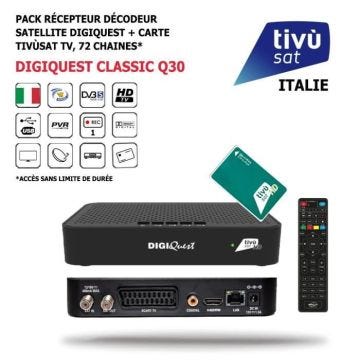 Décodeur Satellite - Digiquest - Classic Q30 - Carte Tivùsat - 72 Chaînes Italiennes - HD