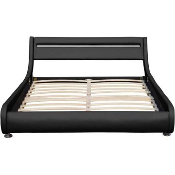 Lit ava pour matelas 140x200 - Sommier Tte de Lit eclairage LED Incurve Couleur NOIR Pieds en 5 cm pour matela