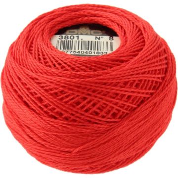 Fil à broder - Rouge tulipe - 3801 - Coton perlé - Pelote - DMC - Broderie - Crochet