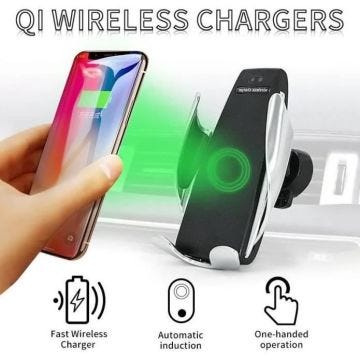 Support de voiture avec chargeur sans fil - Marque - Modèle - Verrouillage automatique - Noir