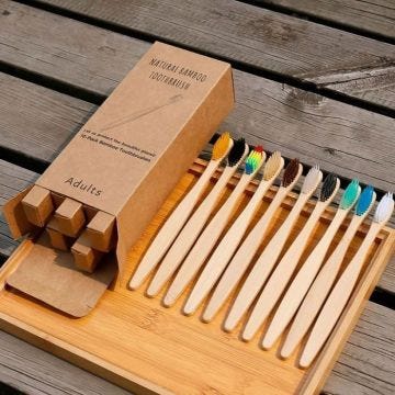 SHOP-STORY - Lot de 10 Brosses à dents naturelles en bambou et charbon - Anti Bactéries