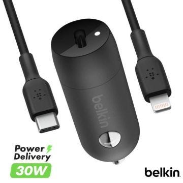 Prise Allume-cigare USB-C 30W + Câble iPhone Lightning BoostCharge 1m Belkin Noir