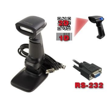 Douchette Lecteur Automatique sur Stand Codes Barres 1D UPC EAN GS1 .. / 2D QR Code DataMatrix Aztec ... Liaison Serie COM RS232
