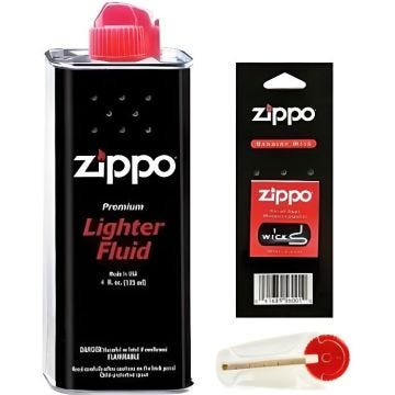 Zippo Recharge d'essence pour briquet + mèche + 6 pierres 125 ml