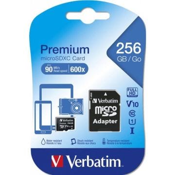 Carte mémoire Micro SDXC VERBATIM Premium 256Go - Classe 10