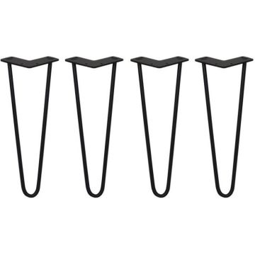 SKISKI LEGS 4 Pieds de Table en Épingle à Cheveux 35,5cm 2 Tiges en Acier Noir Épaisseur 10mm