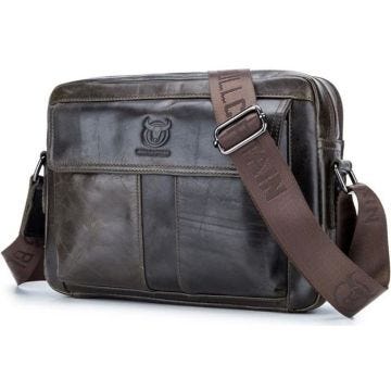 BULLCAPTAIN sac d'hommes en cuir veritable, sac a bandouliere occasionnel d'epaule pour homme d'affaires, cuir de vache, grande