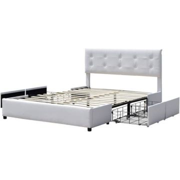 chloe - Solide et Confortable Lit 120x190 avec Sommier avec 4 tiroirs Tete de lit Couleur BLANC Pieds en 4 cm
