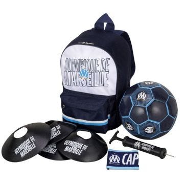 Football Kit OM Ballon + Sac + pompe + brassard + cônes - Collection officielle OLYMPIQUE DE MARSEILLE