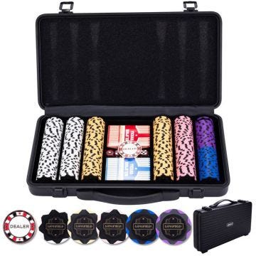 Set poker - Mallette en métal noire - 300 jetons 14g sans numéro + accessoires