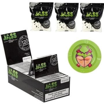 PACK 3000 FEUILLES JASS À ROULER REGULAR + 3000 FILTRES JASS 6 MM + UN CENDRIER OFFERT