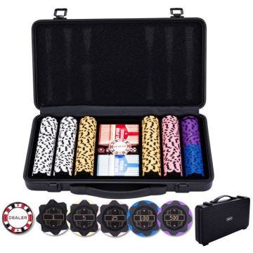 Set poker - Mallette en métal noire - 300 jetons 14g numérotés ( 1 à 500)+ accessoires