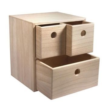 Commode - FSC - 3 tiroirs - Bois massif - Nature - 21x18x23cm