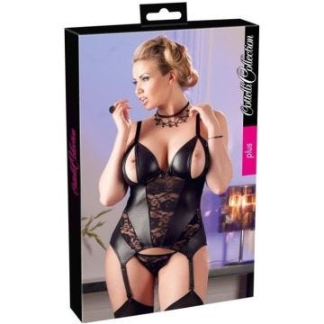Cottelli 26314661080 - COMMUTATEUR KVM - Collection Bustier Jarretelles Ouvert/String avec Dentelle Taille XXXXL Noir