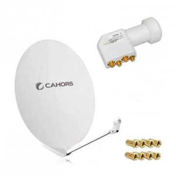 CAHORS PARABOLE SATELLITE FIBRE COMPOSITE BLANCHE SMC 80CM + LNB QUAD HDME 4K