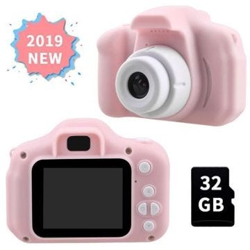 Appareil photo pour enfants - ALLONSCD - HD 1080p Mini Caméra Numérique Rechargeable - Antichoc - Rose
