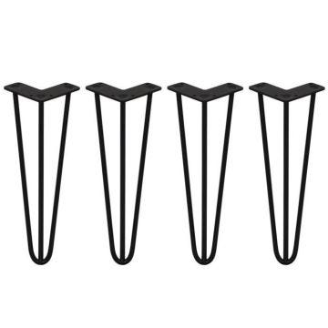 SKISKI LEGS - 4 Pieds de Table en Épingle à Cheveux 35,5cm 3 Tiges en Acier Noir Épaisseur 10mm