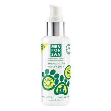 Menforsan Creme Solaire Facteur 50 pour Chiens et Chats 60ml, Protege la Peau des Rayons UVA et UVB, Resistant a l'eau