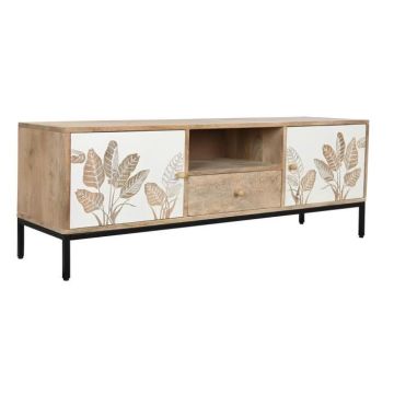 Meuble TV style tropical bois et métal - Blanc - 140 cm
